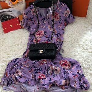 Xhilaration Lavender Floral High-Low Maxi with Pink & Cream Blooms (Free Mystery